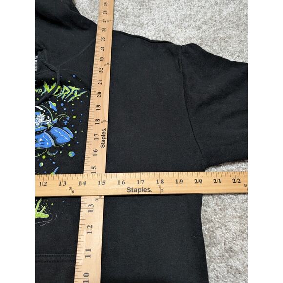 Rick and Morty Sweater Men Sz Small Black Hoodie Spaceship Dumping Pull Over - Picture 5 of 5